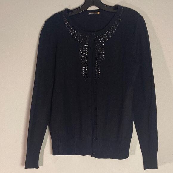 Vintage Glam Black Sequin Embellished Cardigan Sweater Sweaterworks  ~ Sz M/ L - Picture 6 of 7